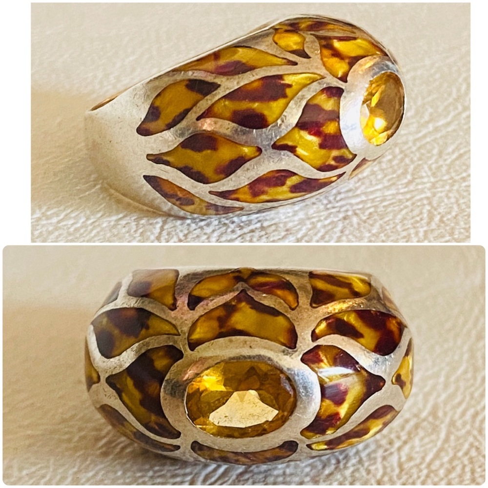 Flli Menegatti Citrine Leopard Enamel 925 Ring